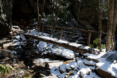 snow covered bridge on Alum Cave Trail