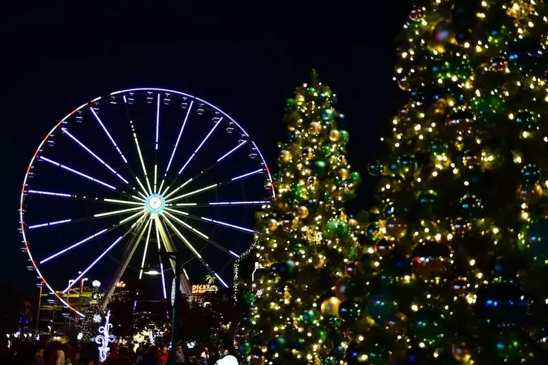 Great Smoky Mountain Wheel and Christmas Trees at The Island in Pigeon Forge