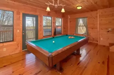 pool table inside family friendly cabin in Gatlinburg