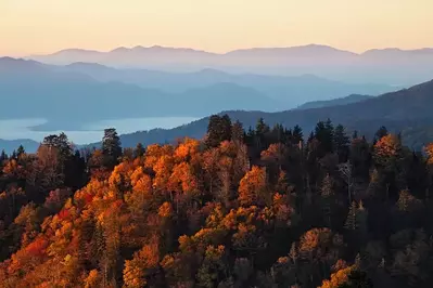 Beautiful mountain vista with fall colors in the Smoky Mountains